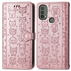 Funda de Cuero Cartera con Soporte Patron de Moda Carcasa S03D para Motorola Moto E30 Oro Rosa