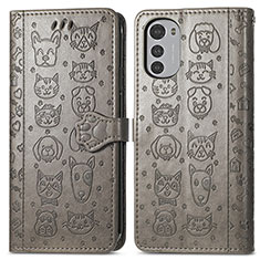 Funda de Cuero Cartera con Soporte Patron de Moda Carcasa S03D para Motorola Moto E32s Gris