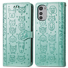 Funda de Cuero Cartera con Soporte Patron de Moda Carcasa S03D para Motorola Moto E32s Verde