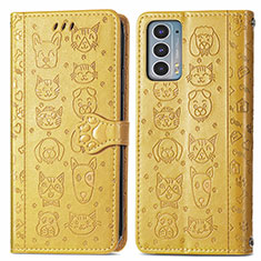 Funda de Cuero Cartera con Soporte Patron de Moda Carcasa S03D para Motorola Moto Edge 20 5G Amarillo