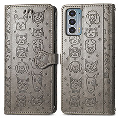 Funda de Cuero Cartera con Soporte Patron de Moda Carcasa S03D para Motorola Moto Edge 20 5G Gris