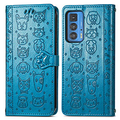 Funda de Cuero Cartera con Soporte Patron de Moda Carcasa S03D para Motorola Moto Edge 20 Pro 5G Azul