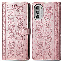 Funda de Cuero Cartera con Soporte Patron de Moda Carcasa S03D para Motorola Moto Edge (2022) 5G Oro Rosa