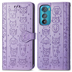 Funda de Cuero Cartera con Soporte Patron de Moda Carcasa S03D para Motorola Moto Edge 30 5G Morado