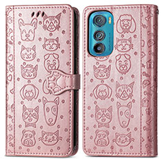 Funda de Cuero Cartera con Soporte Patron de Moda Carcasa S03D para Motorola Moto Edge 30 5G Oro Rosa