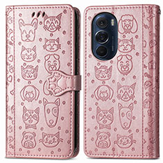 Funda de Cuero Cartera con Soporte Patron de Moda Carcasa S03D para Motorola Moto Edge 30 Pro 5G Oro Rosa