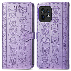 Funda de Cuero Cartera con Soporte Patron de Moda Carcasa S03D para Motorola Moto Edge 40 Pro 5G Morado