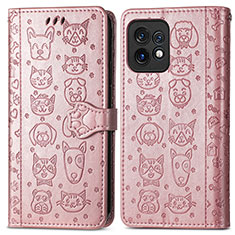 Funda de Cuero Cartera con Soporte Patron de Moda Carcasa S03D para Motorola Moto Edge Plus (2023) 5G Oro Rosa