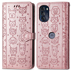 Funda de Cuero Cartera con Soporte Patron de Moda Carcasa S03D para Motorola Moto G 5G (2022) Oro Rosa