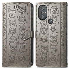 Funda de Cuero Cartera con Soporte Patron de Moda Carcasa S03D para Motorola Moto G Play (2023) Gris