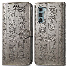 Funda de Cuero Cartera con Soporte Patron de Moda Carcasa S03D para Motorola Moto G200 5G Gris