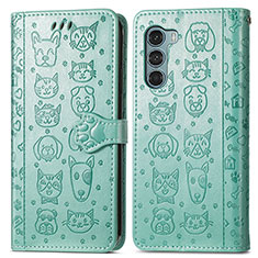 Funda de Cuero Cartera con Soporte Patron de Moda Carcasa S03D para Motorola Moto G200 5G Verde