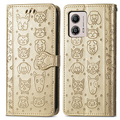 Funda de Cuero Cartera con Soporte Patron de Moda Carcasa S03D para Motorola Moto G53 5G Oro