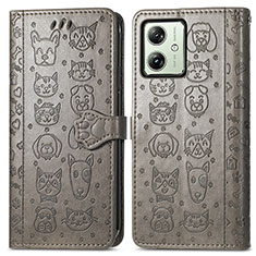 Funda de Cuero Cartera con Soporte Patron de Moda Carcasa S03D para Motorola Moto G54 5G Gris