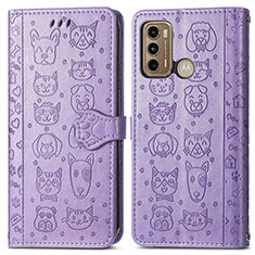 Funda de Cuero Cartera con Soporte Patron de Moda Carcasa S03D para Motorola Moto G60 Morado