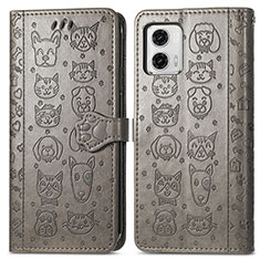 Funda de Cuero Cartera con Soporte Patron de Moda Carcasa S03D para Motorola Moto G73 5G Gris