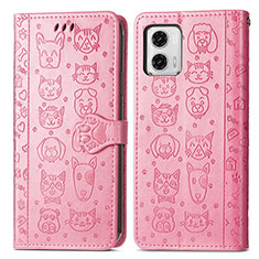 Funda de Cuero Cartera con Soporte Patron de Moda Carcasa S03D para Motorola Moto G73 5G Rosa