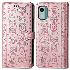 Funda de Cuero Cartera con Soporte Patron de Moda Carcasa S03D para Nokia C12 Plus Oro Rosa