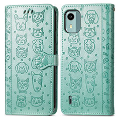 Funda de Cuero Cartera con Soporte Patron de Moda Carcasa S03D para Nokia C12 Pro Verde