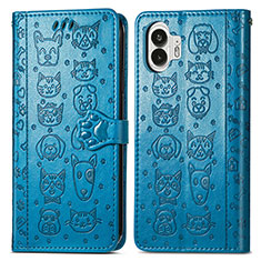 Funda de Cuero Cartera con Soporte Patron de Moda Carcasa S03D para Nothing Phone 2 Azul