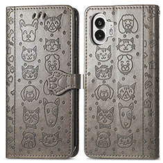 Funda de Cuero Cartera con Soporte Patron de Moda Carcasa S03D para Nothing Phone 2 Gris