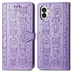 Funda de Cuero Cartera con Soporte Patron de Moda Carcasa S03D para Nothing Phone 2 Morado