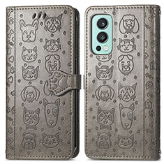 Funda de Cuero Cartera con Soporte Patron de Moda Carcasa S03D para OnePlus Nord 2 5G Gris