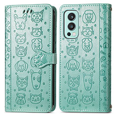 Funda de Cuero Cartera con Soporte Patron de Moda Carcasa S03D para OnePlus Nord 2 5G Verde