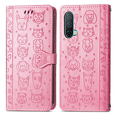 Funda de Cuero Cartera con Soporte Patron de Moda Carcasa S03D para OnePlus Nord CE 5G Rosa