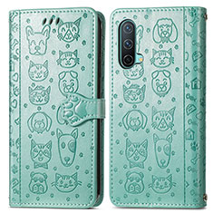 Funda de Cuero Cartera con Soporte Patron de Moda Carcasa S03D para OnePlus Nord CE 5G Verde