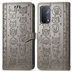 Funda de Cuero Cartera con Soporte Patron de Moda Carcasa S03D para OnePlus Nord N200 5G Gris