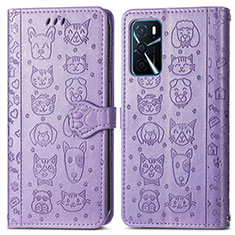 Funda de Cuero Cartera con Soporte Patron de Moda Carcasa S03D para Oppo A16 Morado