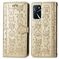 Funda de Cuero Cartera con Soporte Patron de Moda Carcasa S03D para Oppo A16 Oro