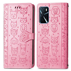 Funda de Cuero Cartera con Soporte Patron de Moda Carcasa S03D para Oppo A16 Rosa