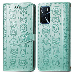 Funda de Cuero Cartera con Soporte Patron de Moda Carcasa S03D para Oppo A16 Verde