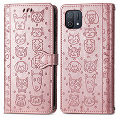 Funda de Cuero Cartera con Soporte Patron de Moda Carcasa S03D para Oppo A16K Oro Rosa