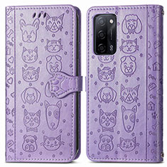 Funda de Cuero Cartera con Soporte Patron de Moda Carcasa S03D para Oppo A55 5G Morado