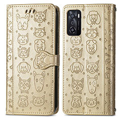 Funda de Cuero Cartera con Soporte Patron de Moda Carcasa S03D para Oppo A55S 5G Oro