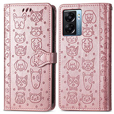 Funda de Cuero Cartera con Soporte Patron de Moda Carcasa S03D para Oppo A56S 5G Oro Rosa