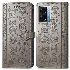 Funda de Cuero Cartera con Soporte Patron de Moda Carcasa S03D para Oppo A77 5G Gris