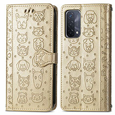 Funda de Cuero Cartera con Soporte Patron de Moda Carcasa S03D para Oppo A93 5G Oro