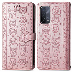 Funda de Cuero Cartera con Soporte Patron de Moda Carcasa S03D para Oppo A93 5G Oro Rosa