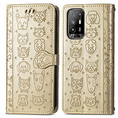 Funda de Cuero Cartera con Soporte Patron de Moda Carcasa S03D para Oppo A94 5G Oro