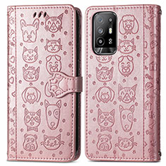 Funda de Cuero Cartera con Soporte Patron de Moda Carcasa S03D para Oppo A94 5G Oro Rosa