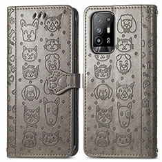 Funda de Cuero Cartera con Soporte Patron de Moda Carcasa S03D para Oppo A95 5G Gris