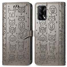 Funda de Cuero Cartera con Soporte Patron de Moda Carcasa S03D para Oppo F19s Gris