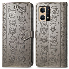 Funda de Cuero Cartera con Soporte Patron de Moda Carcasa S03D para Oppo F21 Pro 4G Gris