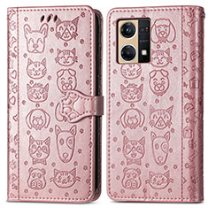 Funda de Cuero Cartera con Soporte Patron de Moda Carcasa S03D para Oppo F21s Pro 4G Oro Rosa