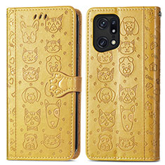 Funda de Cuero Cartera con Soporte Patron de Moda Carcasa S03D para Oppo Find X5 5G Amarillo