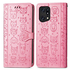 Funda de Cuero Cartera con Soporte Patron de Moda Carcasa S03D para Oppo Find X5 Pro 5G Rosa